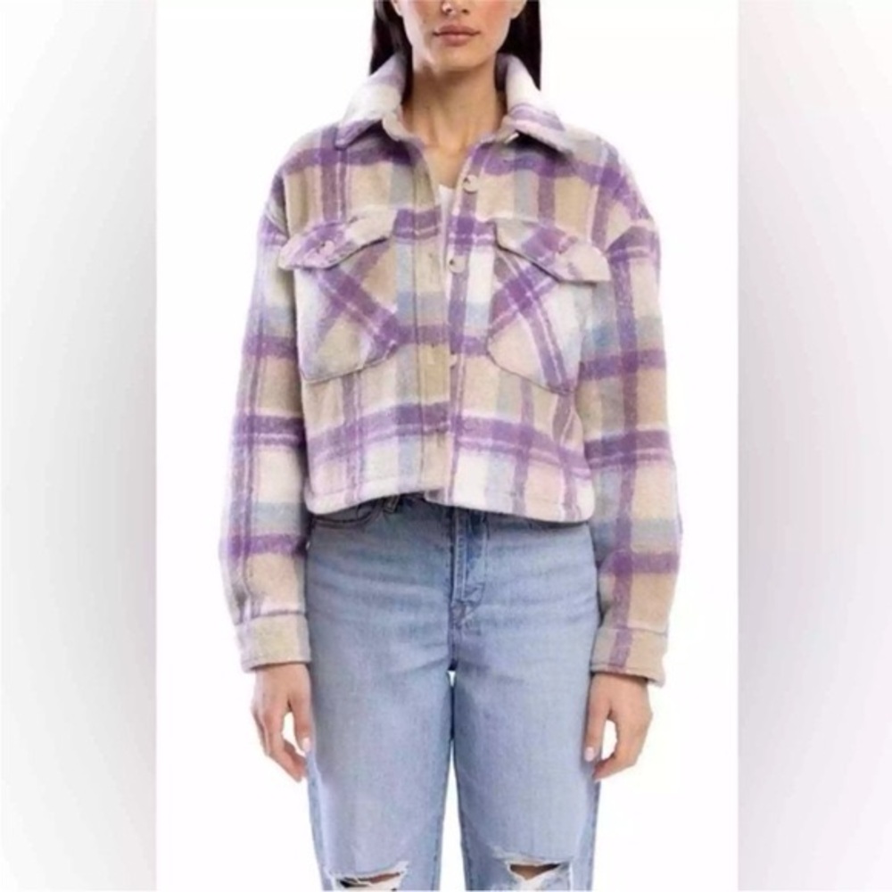 🌻 HOST PICK 🌻 ☔️ Blank NYC Cropped Purple Plaid Design Shacket ☔️